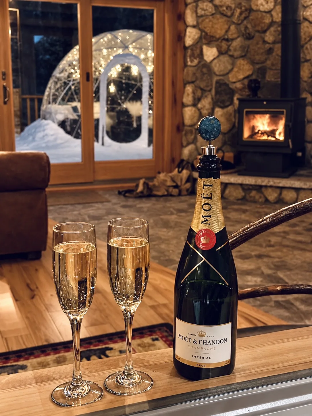 A fireside welcome inside Sweet Cabin
