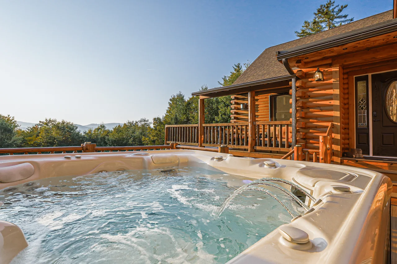Bubbling hot tub overlooking the mountains